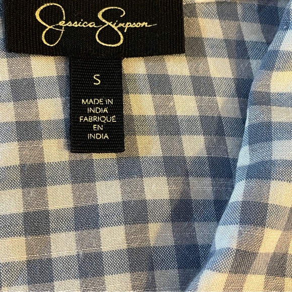 Jessica Simpson Blue & White Check Button Up Blouse Shirt Short Sleeve Small - Picture 6 of 8